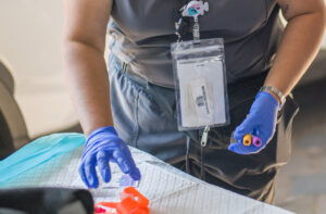 medical personnel with gloves on